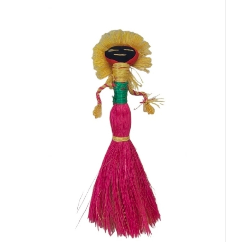 African Broom whisk wire straw doll 9"  Home Decor Souvenirs Handmade - Rare